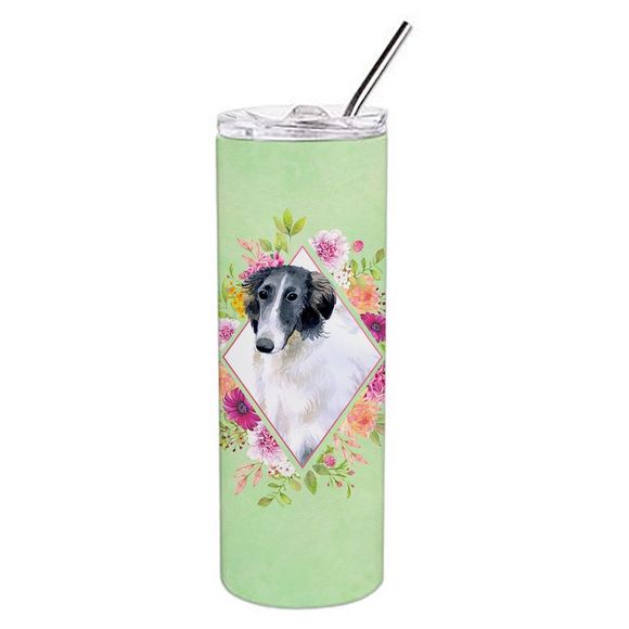 Borzoi Green Flowers Stainless Steel 20 oz Skinny Tumbler - Picture 3 of 4